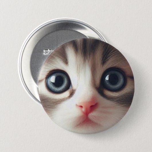 Schattig grijs wit kitten met blauwe ogen ronde button 7,6 cm (Voorkant /achterkant)