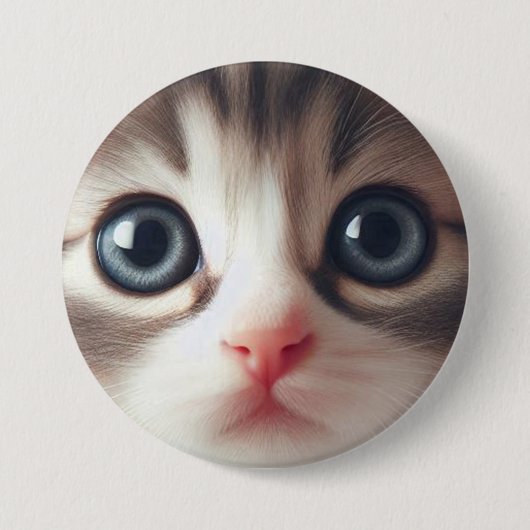 Schattig grijs wit kitten met blauwe ogen ronde button 7,6 cm (Voorkant)