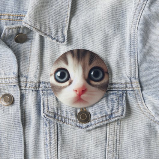 Schattig grijs wit kitten met blauwe ogen ronde button 7,6 cm (In situ)