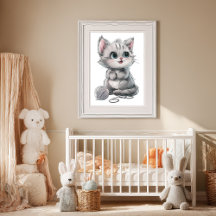 Schattig grijsharig kitten Poster