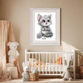 Schattig grijsharig kitten Poster