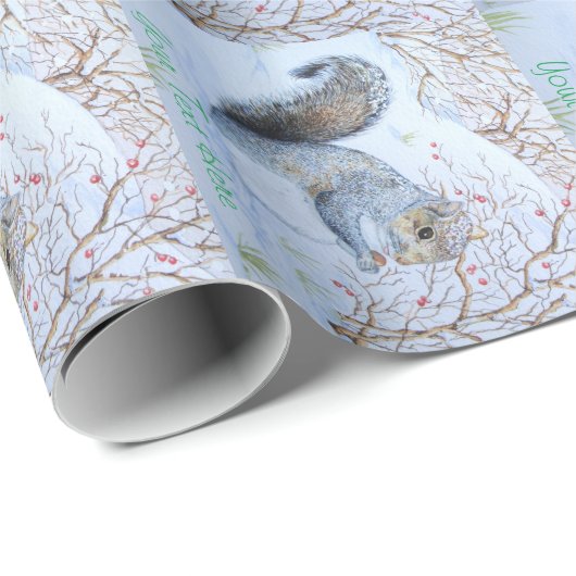 schattig grijze eekhoornsneeuwscène originele wild cadeaupapier (Rol Hoek)