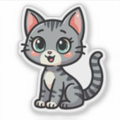 Schattig Grijze Tabby Poesje – Pastel Stijl Sticker (Voorkant)