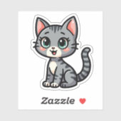 Schattig Grijze Tabby Poesje – Pastel Stijl Sticker (Vel)