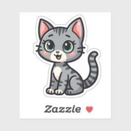 Schattig Grijze Tabby Poesje – Pastel Stijl Sticker