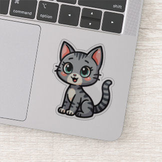 Schattig Grijze Tabby Poesje – Pastel Stijl Sticker