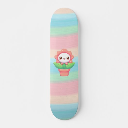Schattig, grillig bloemetje in pot persoonlijk skateboard (Voorkant)