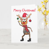 Schattig grillig dansend kerst hert kaart (Gele Bloem)