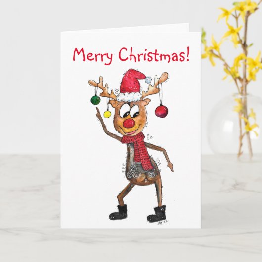 Schattig grillig dansend kerst hert kaart (Gele Bloem)