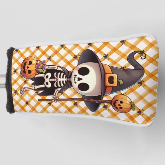 Schattig, grillig Halloween-skelet Golfheadcover (Voorkant)
