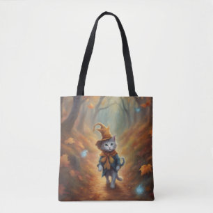 Schattig grillig katje op een herfstdag tote bag