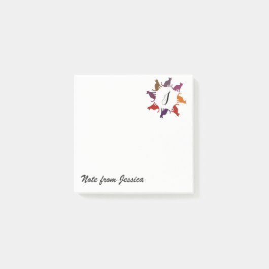Schattig grillig kleurrijk kattenmonogram post-it® notes (Voorkant)