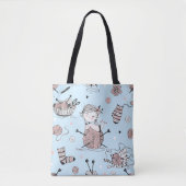 Schattig grillig meisje grappig breien wol kat tote bag (Voorkant)