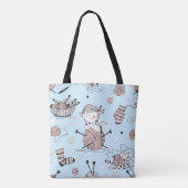 Schattig grillig meisje grappig breien wol kat tote bag (Achterkant)