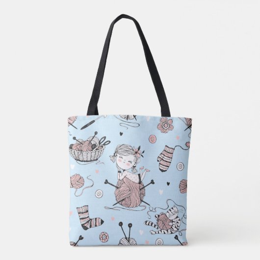 Schattig grillig meisje grappig breien wol kat tote bag (Achterkant)