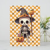Schattig, grillige Halloween skelet Feestdagenkaart (Staand voorkant)