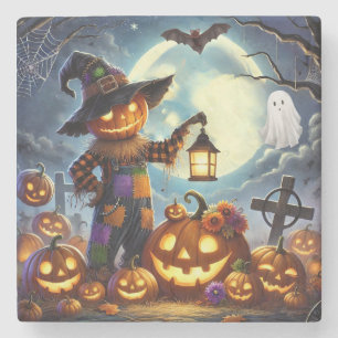 Schattig, grillige Halloween vogelverschrikker & p Stenen Onderzetter