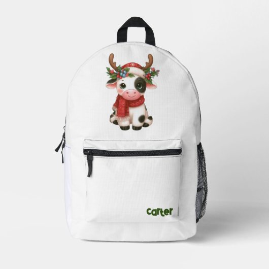 schattig/grillige kerst koe bedrukte rugzak (Voorkant)
