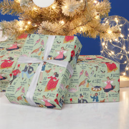Schattig Groen 12 Dagen Kerst Traditie Klassieker Cadeaupapier