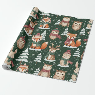 Schattig groen bos kerst dier patroon cadeaupapier