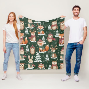 Schattig groen bos kerst dier patroon fleece deken