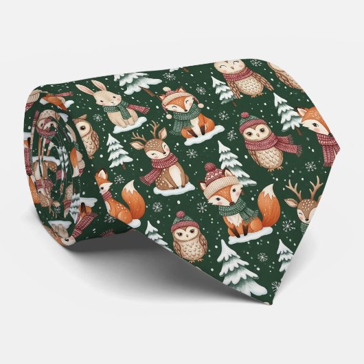 Schattig groen bos kerst dier patroon stropdas (Opgerold)