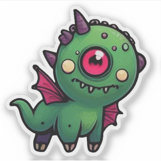 Schattig groen Cyclops-monster - Kawaii-draakbeest Sticker (Voorkant)
