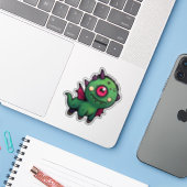 Schattig groen Cyclops-monster - Kawaii-draakbeest Sticker (Laptop met iPhone)