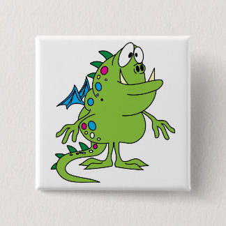 schattig groen draak monster wezen vierkante button 5,1 cm