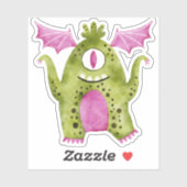 Schattig groen en roze One Eyed Monster met vleuge Sticker (Vel)