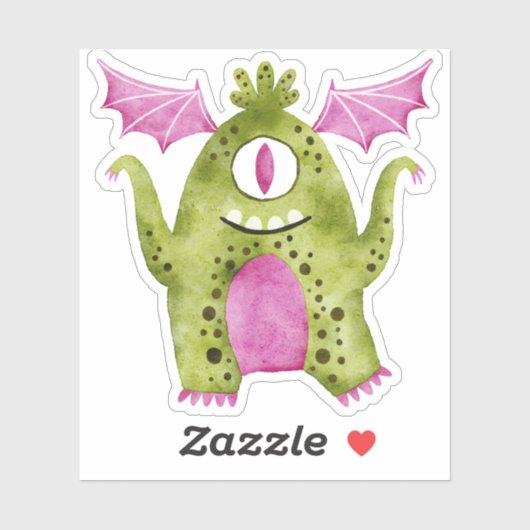 Schattig groen en roze One Eyed Monster met vleuge Sticker (Vel)