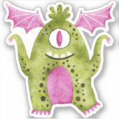 Schattig groen en roze One Eyed Monster met vleuge Sticker (Voorkant)