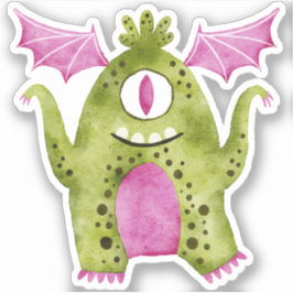 Schattig groen en roze One Eyed Monster met vleuge Sticker