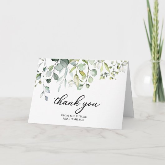 Schattig groen eucalyptus bruidsdouche bedankt kaart (Voorkant)