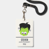 Schattig groen Frankenstein monster gezicht Hallow Badge (Achterkant met lanyard)