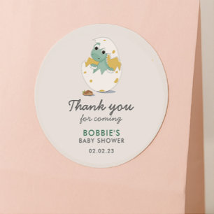 Schattig Groen Geel Dino Thema Baby shower Dank u Ronde Sticker