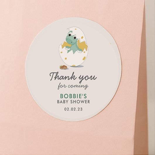 Schattig Groen Geel Dino Thema Baby shower Dank u Ronde Sticker