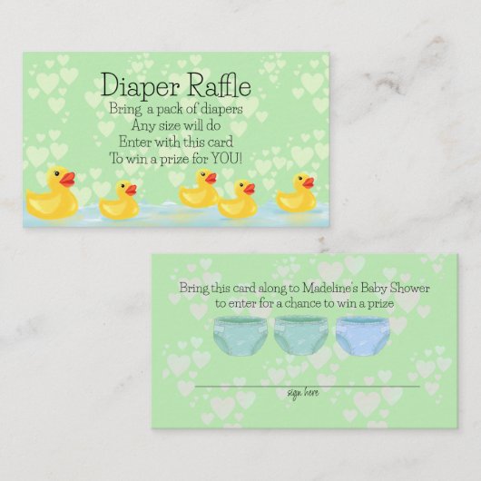 Schattig Groen Geel Rubber Duck Baby shower Informatiekaartje (Voorkant / Achterkant)