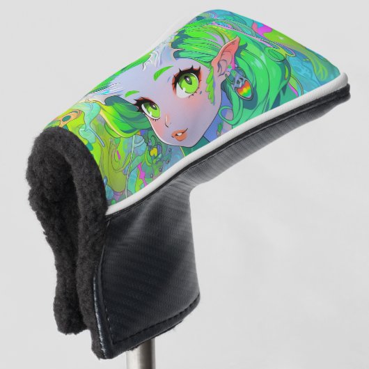 Schattig groen gehoornde hout elf anime meisje golfheadcover (3/4 voorkant)