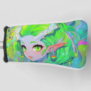 Schattig groen gehoornde hout elf anime meisje golfheadcover