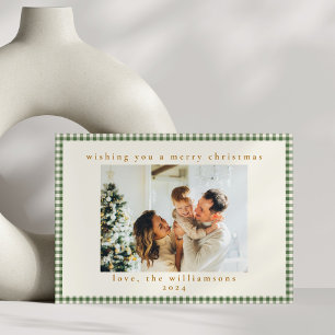 Schattig groen geruit aangepaste foto kerst feestdagenkaart