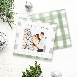 Schattig groen geruit aangepaste foto kerstmis feestdagenkaart