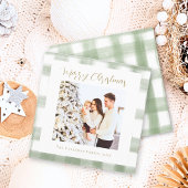 Schattig groen geruit aangepaste foto kerstmis feestdagenkaart