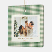 Schattig groen geruit aangepaste foto Kerstmis Keramisch Ornament (Links)