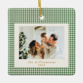 Schattig groen geruit aangepaste foto Kerstmis Keramisch Ornament (Voorkant)