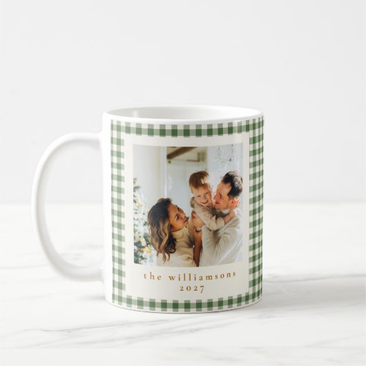 Schattig groen geruit aangepaste foto Kerstmis Koffiemok (Links)