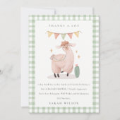 Schattig groen geruit cactus boho lama babyshower bedankkaart (Voorkant)