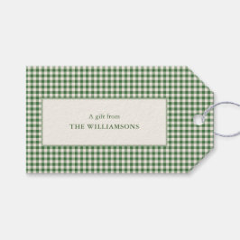 Schattig groen geruit cadeau voor de feestdagen cadeaulabel