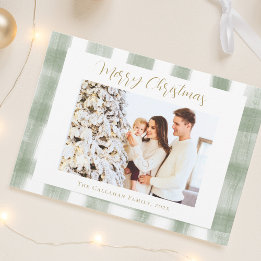 Schattig groen gingham ruit aangepaste foto kerst feestdagenkaart