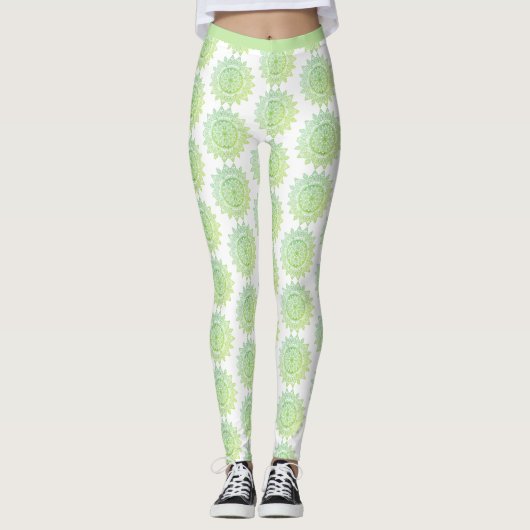 Schattig Groen Goud Mandala Patroon Elegant  Leggings (Voorkant)